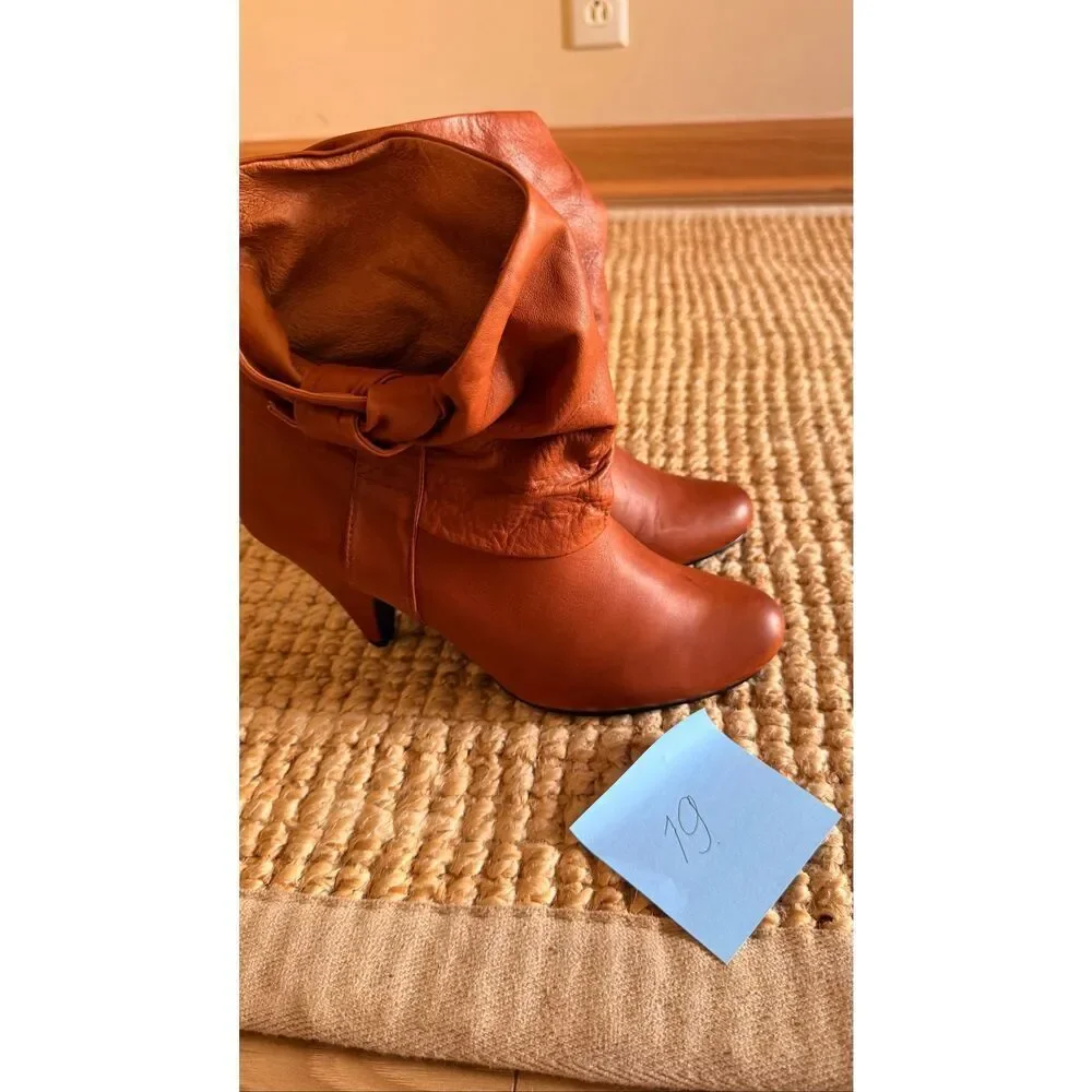 Steve Madden Brown Leather Slouch Ankle Boots Kitten Heel Size 9 M